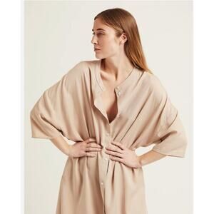 A PART OF THE ART Sz S Small Warm Sand Flow Dress Lyocell Shirtdress NWT